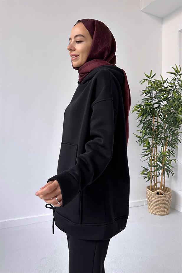 Bileği Lastikli 3 İplik Eşofman Takımı - Siyah