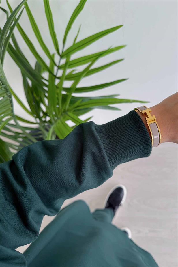 Bisiklet Yaka Tek Cep İki İplik Takım - Zümrüt