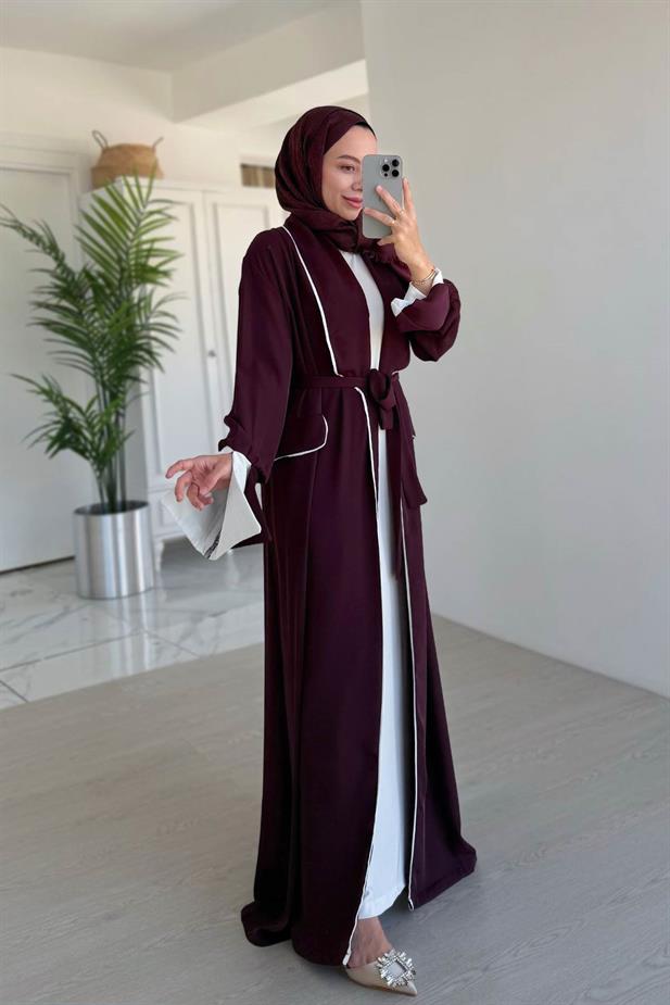 Biye Detay Bağlamalı Abaya - Bordo