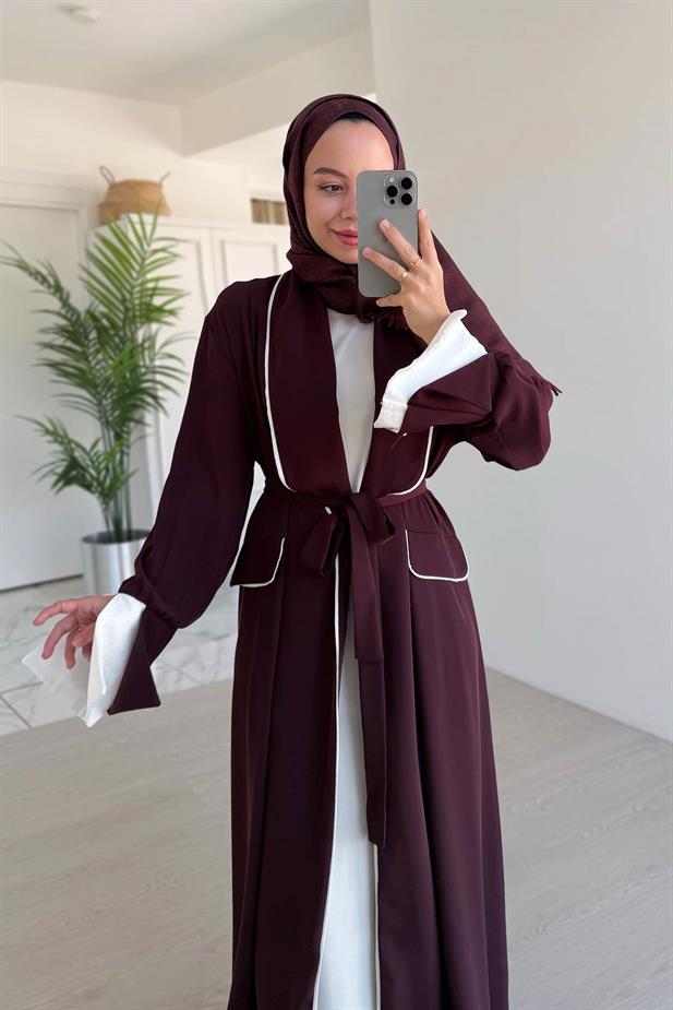 Biye Detay Bağlamalı Abaya - Bordo