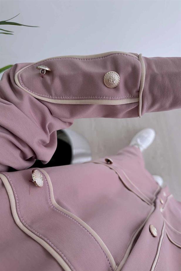 Biyeli Düğme Detay İki İplik Takım - Pembe