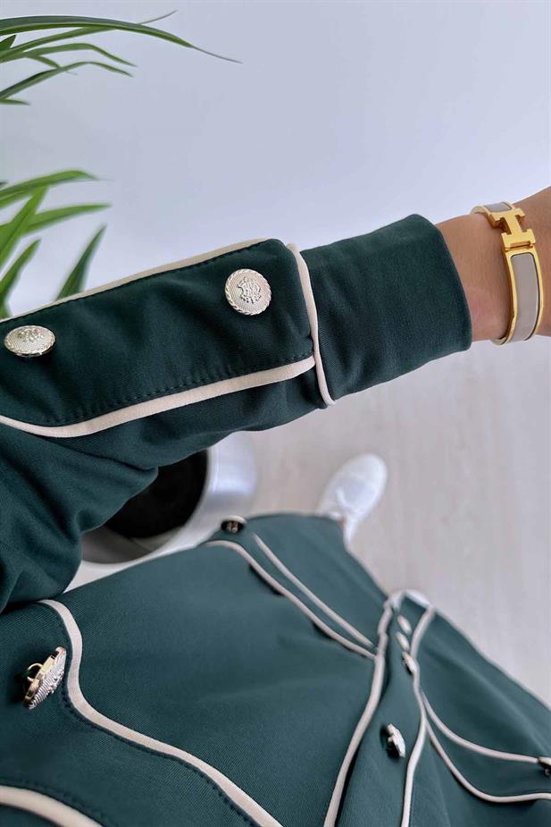 Biyeli Düğme Detay İki İplik Takım - Zümrüt