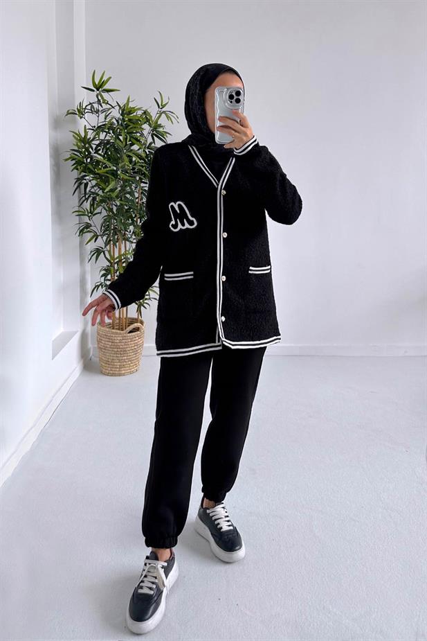 Buklet Triko Hırka - Siyah