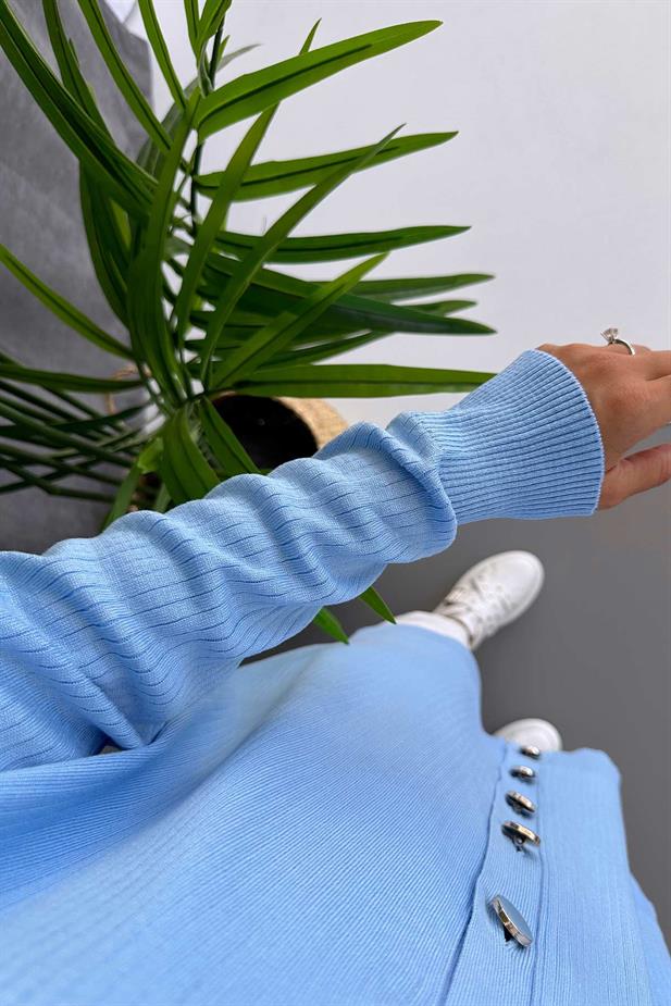 Button Fitilli Merserize Hırka - Bebe Mavi