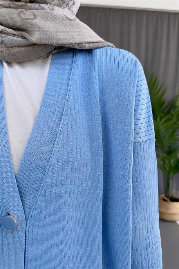 Button Fitilli Merserize Hırka - Bebe Mavi