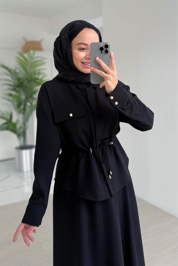 Cep Detay Etekli Takım - Siyah