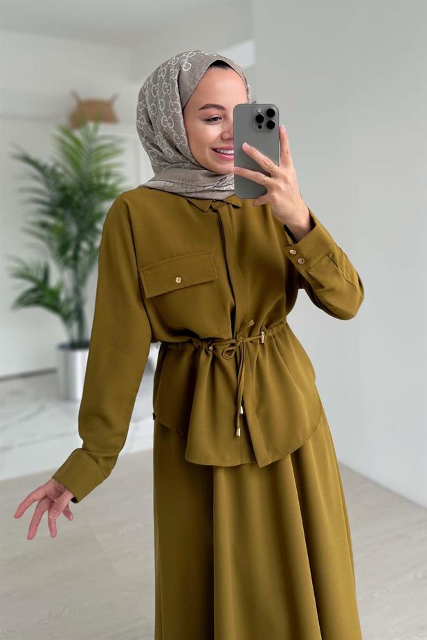 Cep Detay Etekli Takım - Yağ Yeşili