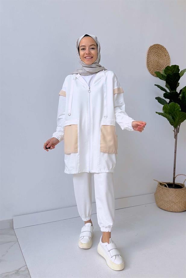 Cep Detay Takım - Beyaz