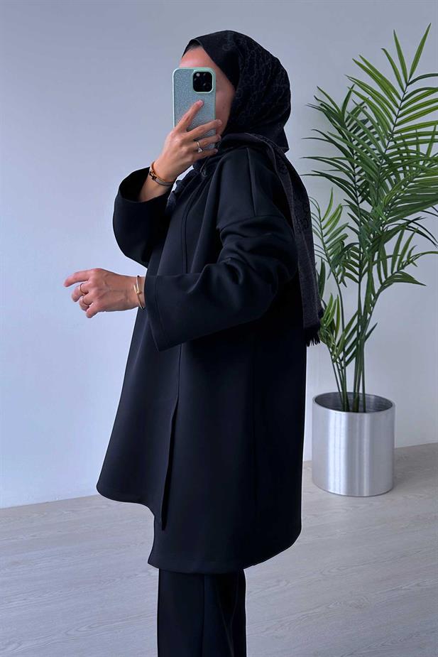 Çiçekli Asimetrik Kesim Scuba Takım - Siyah