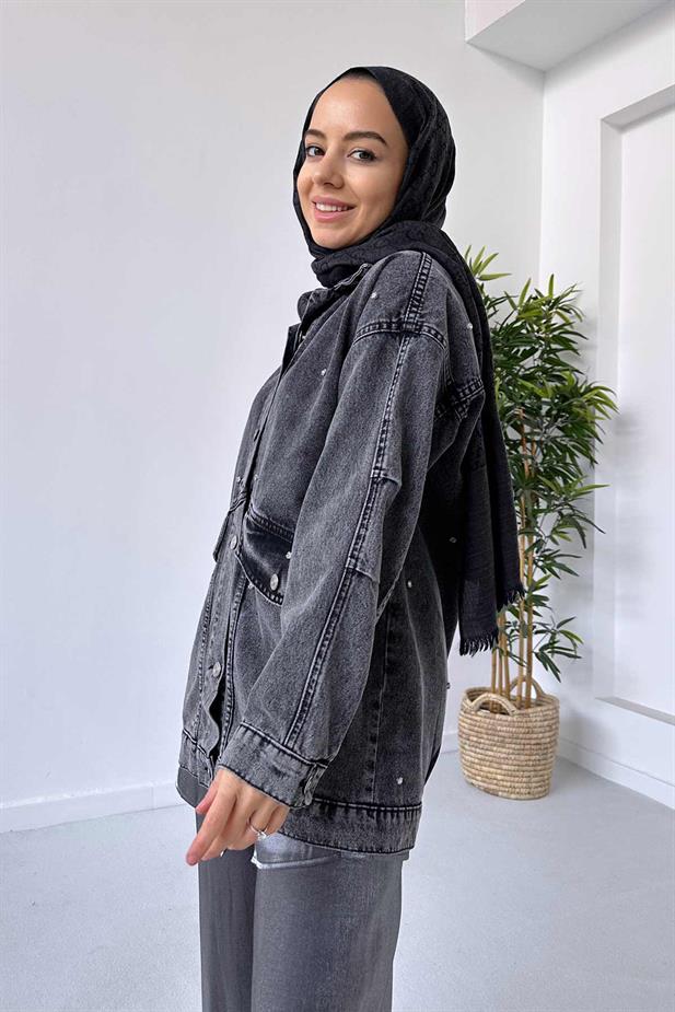 Çift Cep Taşlı Kot Ceket - Antrasit