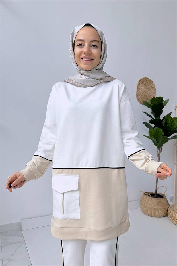 Çift Renk Şeritli Takım - Beyaz