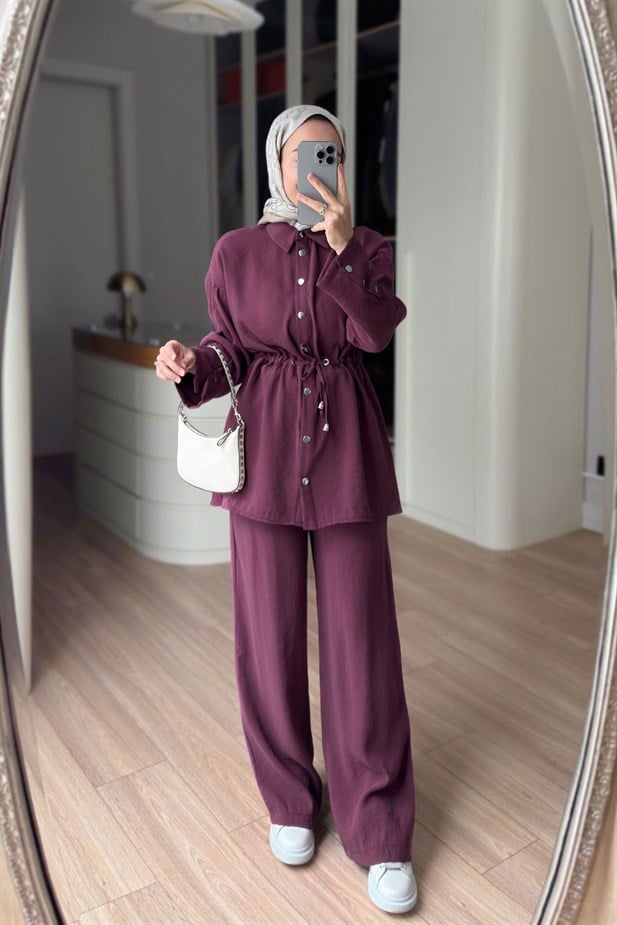 Çıtçıt Detay Beli Büzgülü Takım - Mürdüm