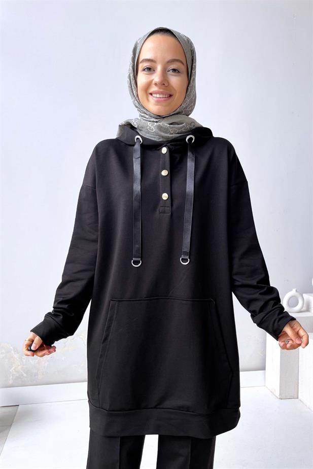 Çıtçıt Detay Bol Paça Takım - Siyah