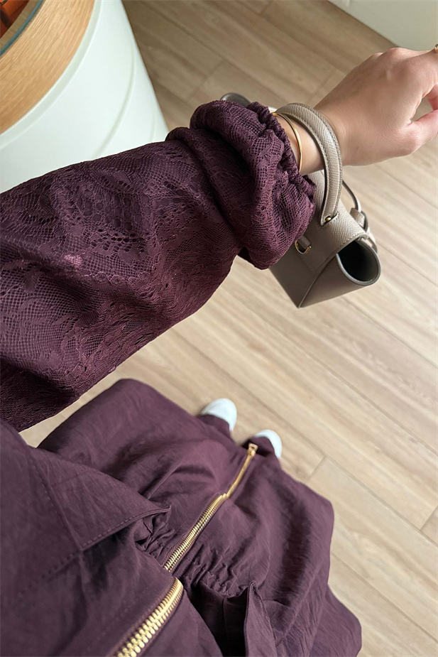 Dantel Detaylı Takım - Bordo