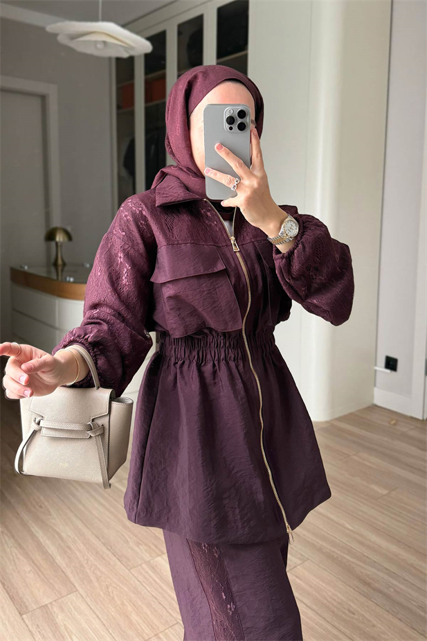 Dantel Detaylı Takım - Bordo