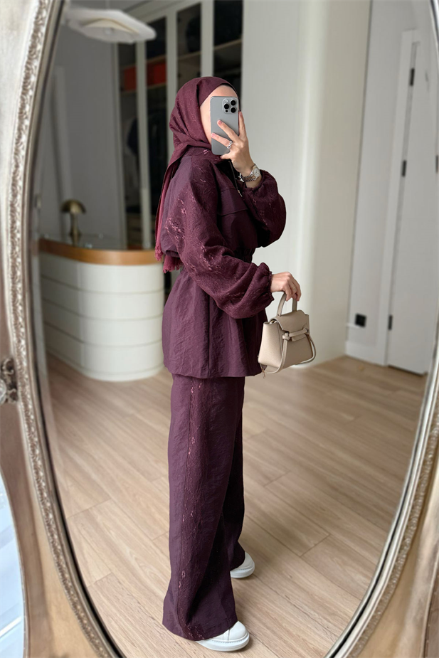 Dantel Detaylı Takım - Bordo