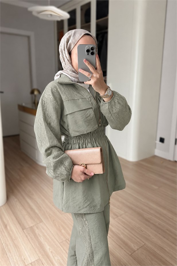 Dantel Detaylı Takım - Yeşil