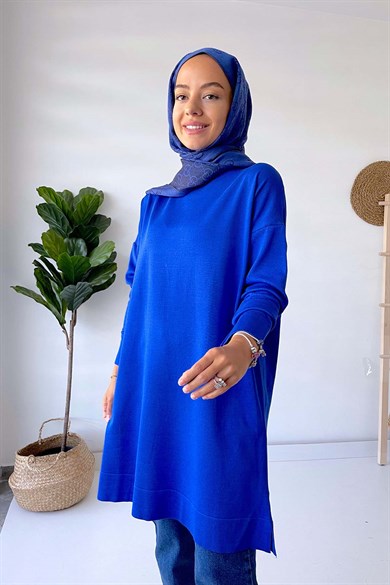 Dik Yaka Merserize Tunik - Saks