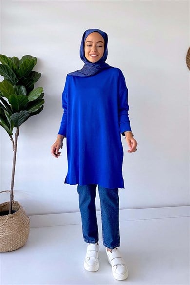 Dik Yaka Merserize Tunik - Saks