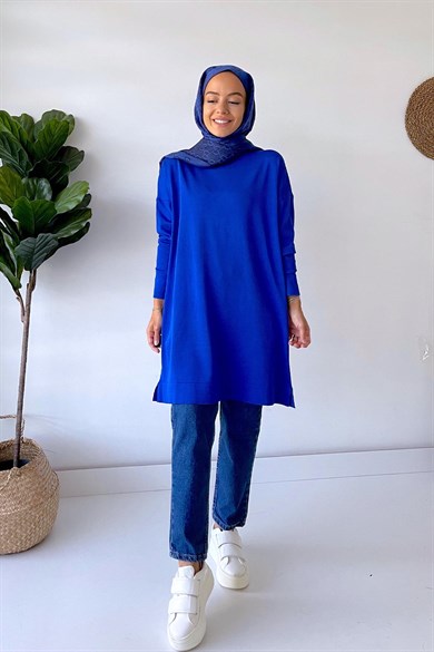 Dik Yaka Merserize Tunik - Saks