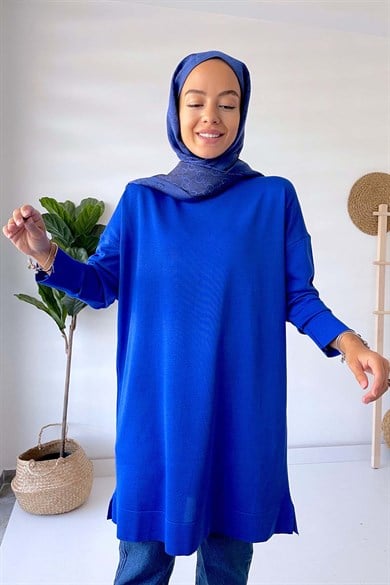 Dik Yaka Merserize Tunik - Saks