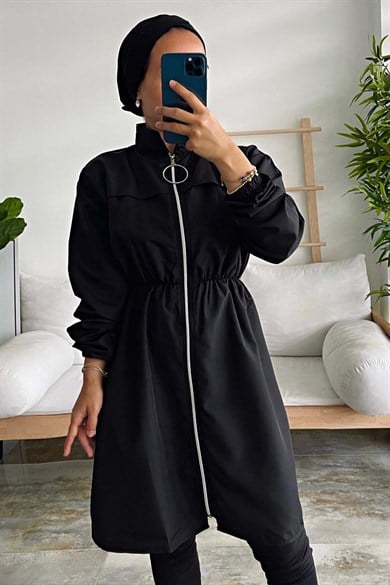 Dik Yaka Tesettür Mayo - Siyah