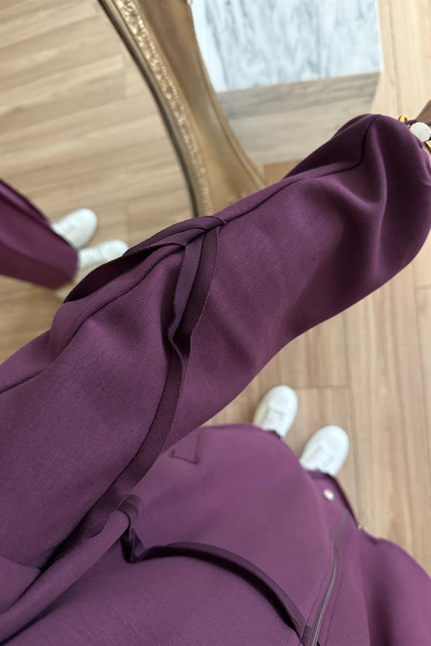 Dikiş Detaylı İkili Modal Takım - Mürdüm