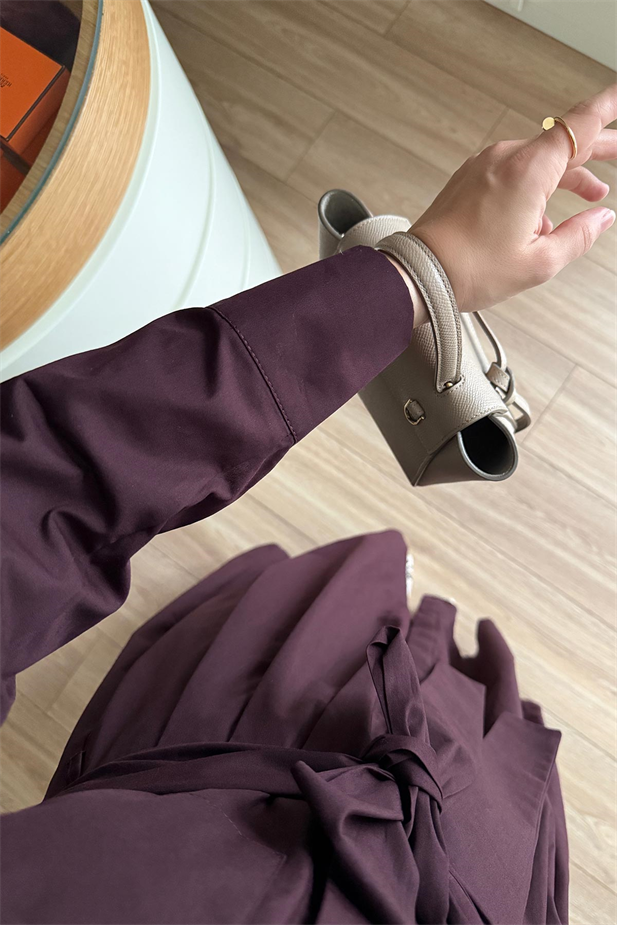 Düğmeli Pile Detay Poplin Elbise - Mürdüm
