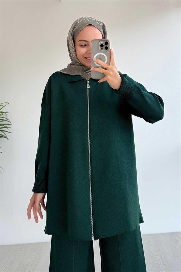 Fermuarlı Basic İkili Merserize Takım - Zümrüt