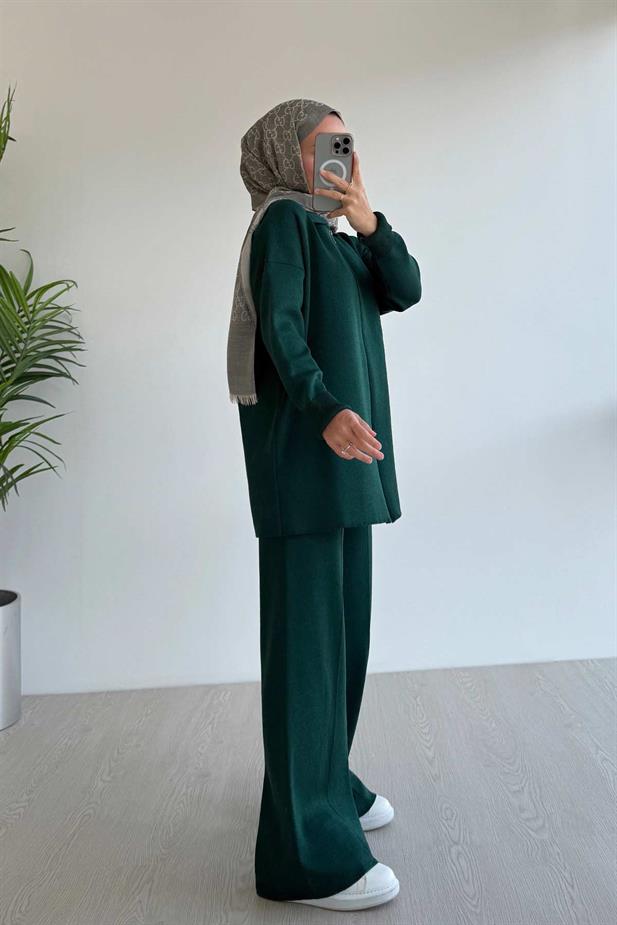 Fermuarlı Basic İkili Merserize Takım - Zümrüt