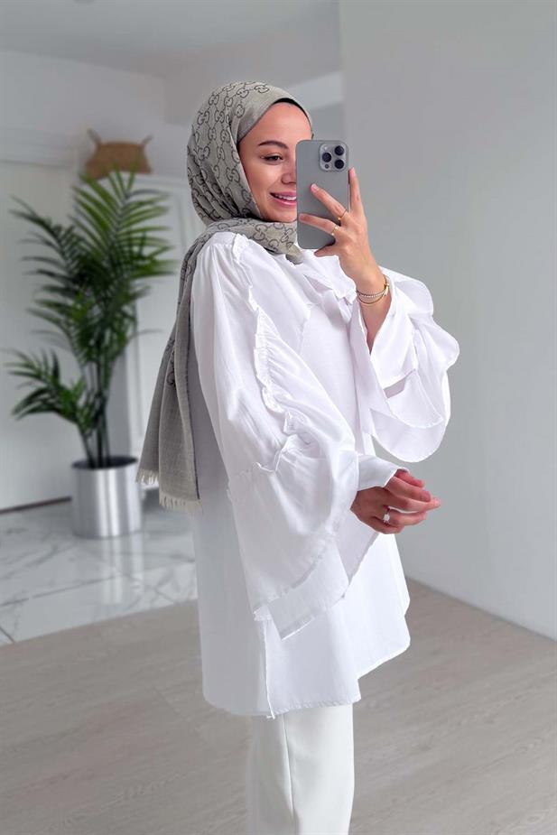 Fırfır Detay Gömlek - Beyaz