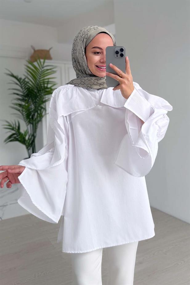 Fırfır Detay Gömlek - Beyaz