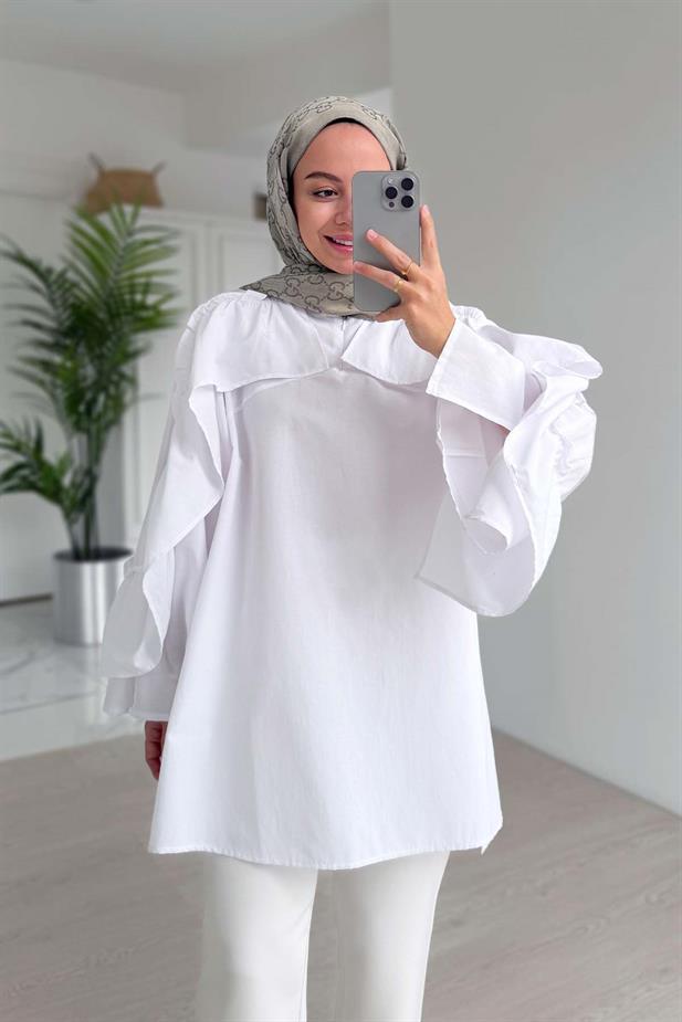 Fırfır Detay Gömlek - Beyaz