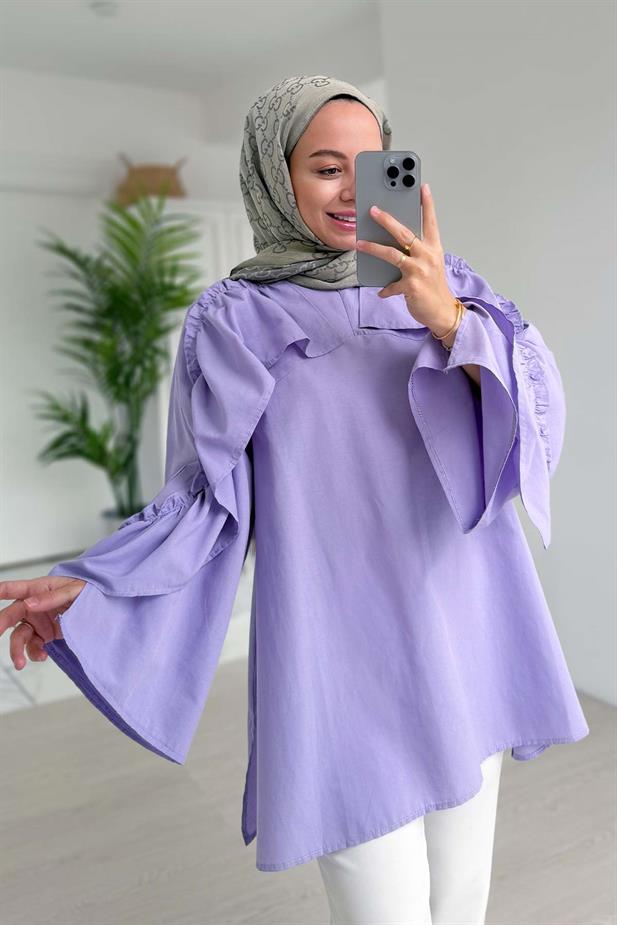 Fırfır Detay Gömlek - Lila