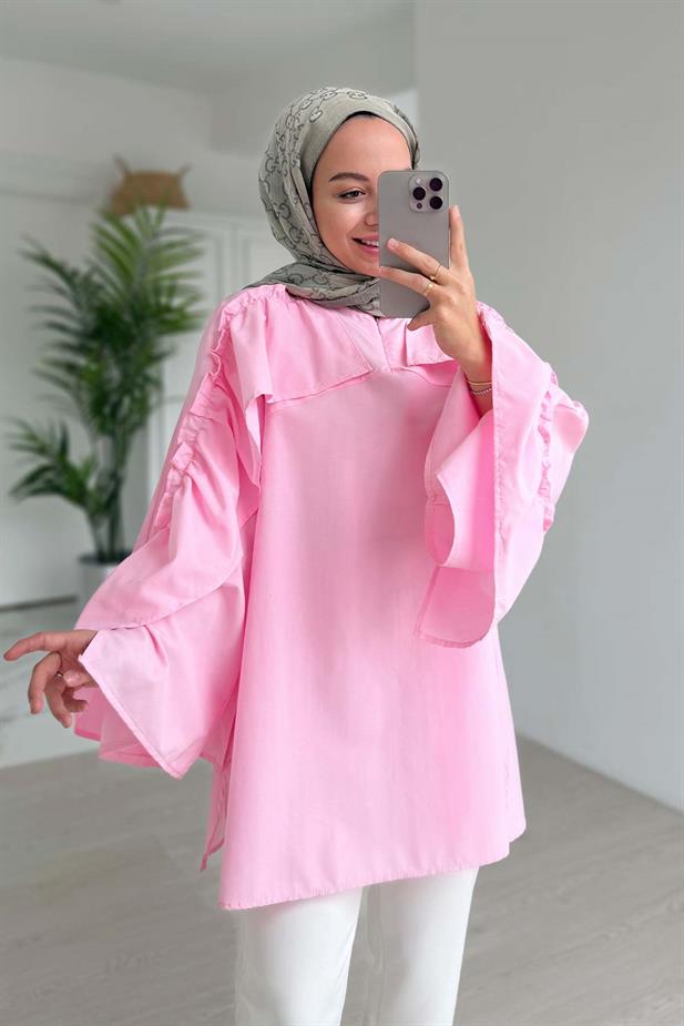 Fırfır Detay Gömlek - Pembe
