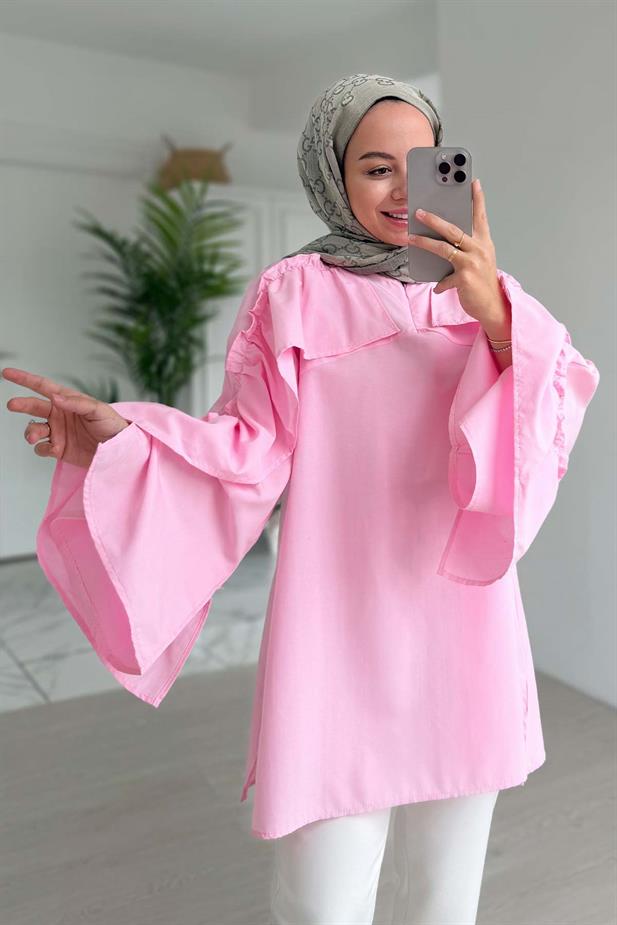 Fırfır Detay Gömlek - Pembe