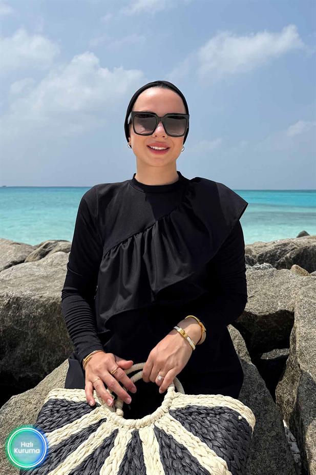 Fırfır Detay Tesettür Mayo - Siyah