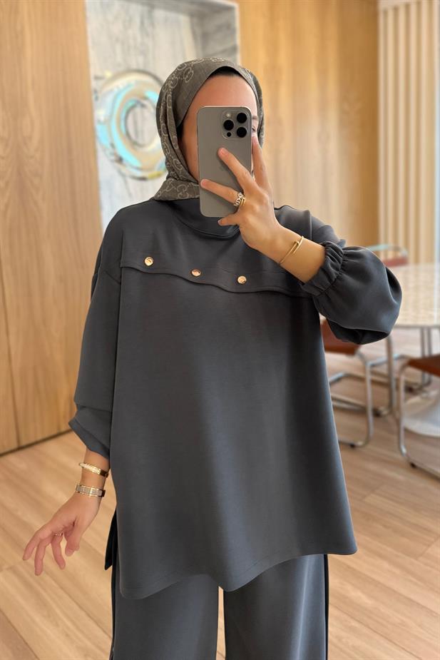 Gold Düğme Detay Modal Takım - Antrasit