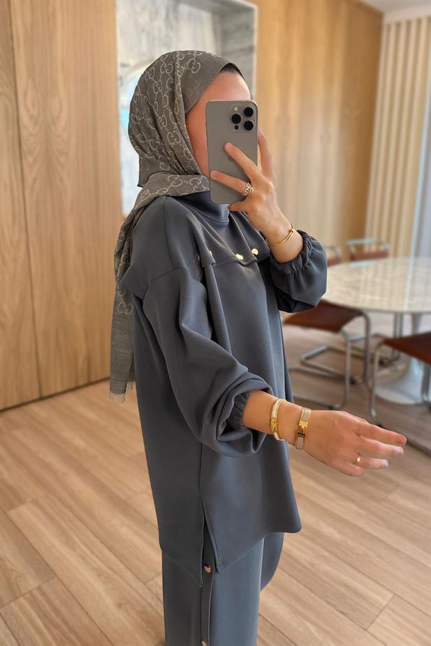 Gold Düğme Detay Modal Takım - Antrasit