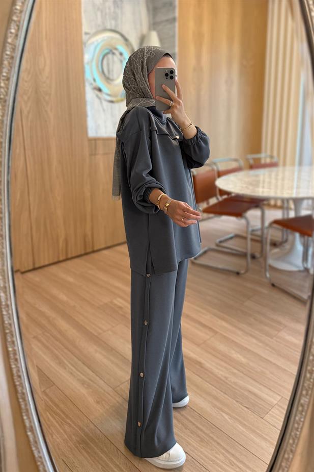 Gold Düğme Detay Modal Takım - Antrasit