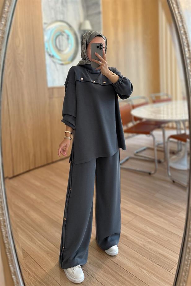 Gold Düğme Detay Modal Takım - Antrasit