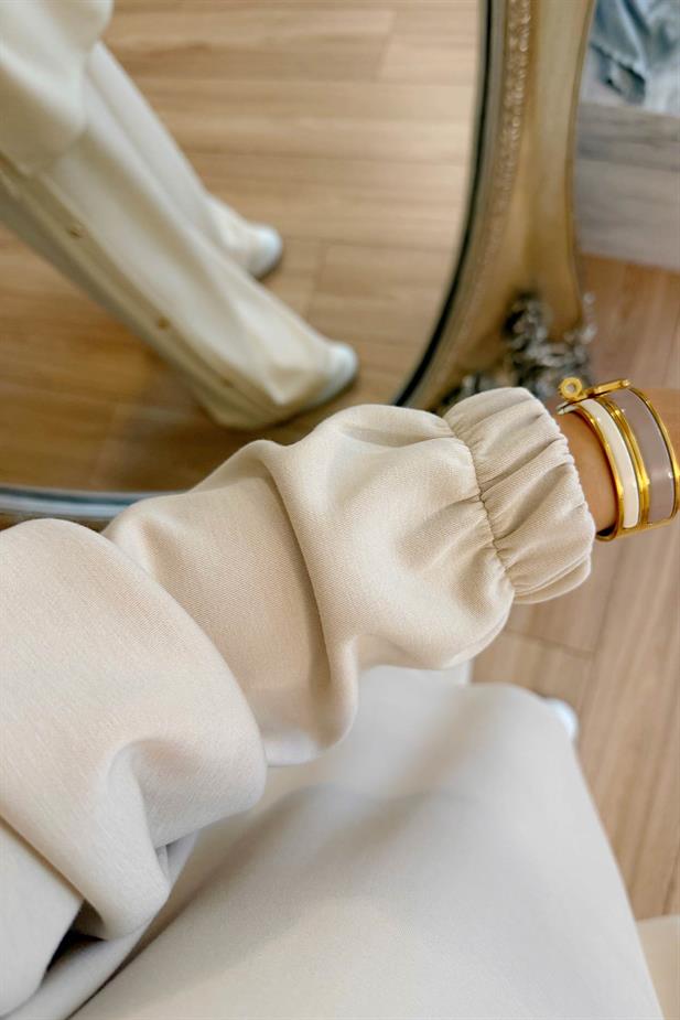 Gold Düğme Detay Modal Takım - Bej