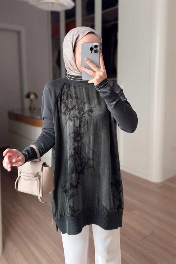 Gold Fermuar İpek Cupra Merserize Tunik - Haki