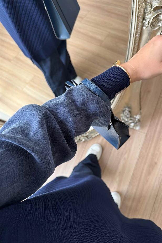 Gül Detay Merserize Tunik - Lacivert