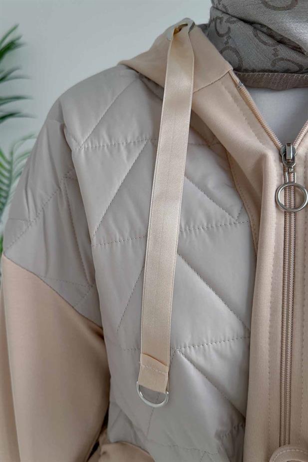 İp Bağlama Çift Cep Kapaklı İki İplik Takım - Bej