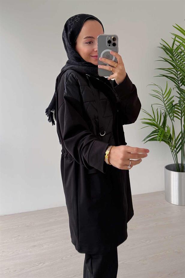 İp Bağlama Çift Cep Kapaklı İki İplik Takım - Siyah