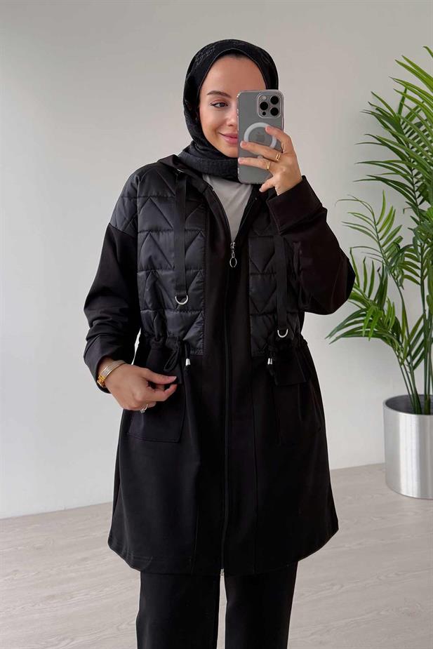 İp Bağlama Çift Cep Kapaklı İki İplik Takım - Siyah