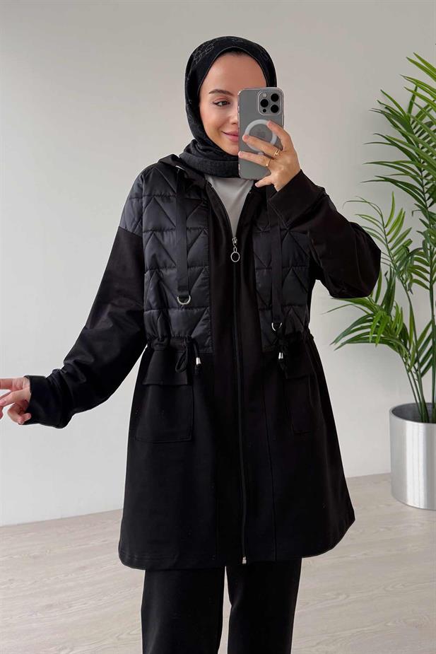 İp Bağlama Çift Cep Kapaklı İki İplik Takım - Siyah