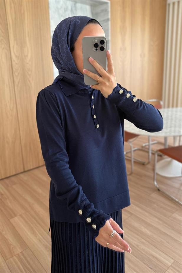 Işıltı Detay Etekli Merserize Takım - Lacivert