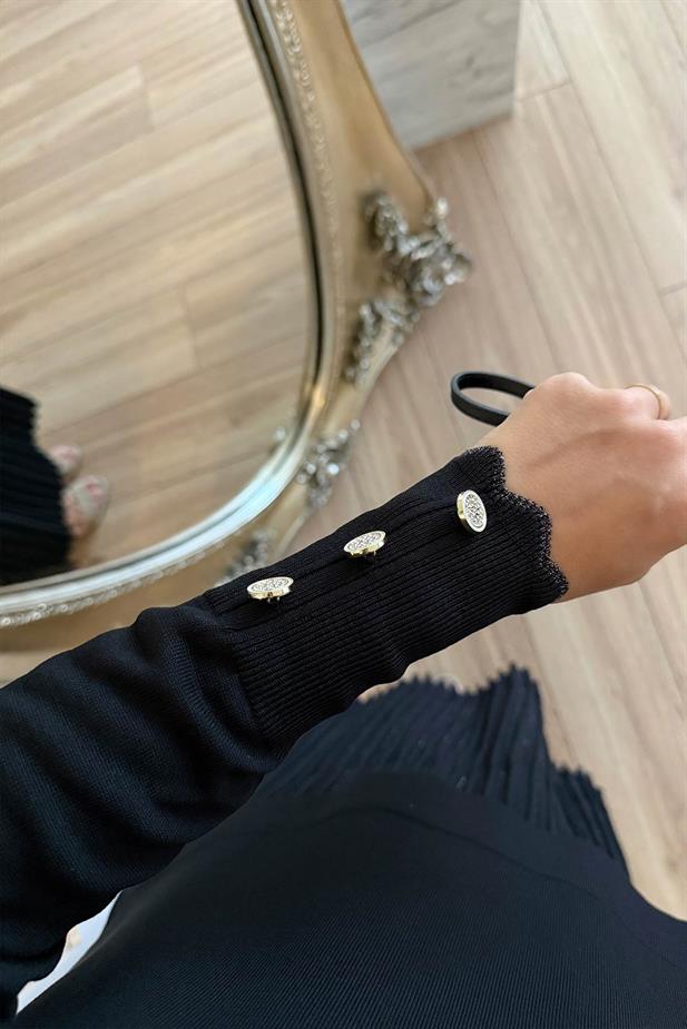 Işıltı Detay Etekli Merserize Takım - Siyah